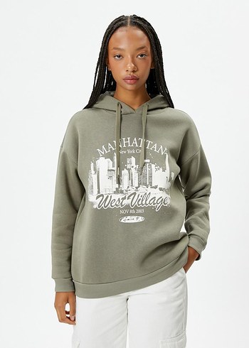Gri Kapüşonlu Baskılı Sweatshirt(s:1,xs:1)