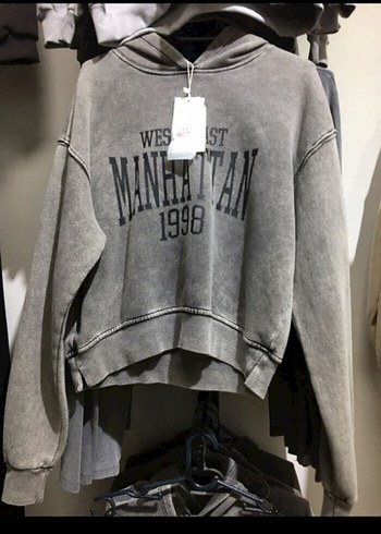 Gri Baskılı Street Style Sweatshirt