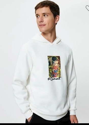 s Beden Kapüşonlu Beyaz Baskılı Sweatshirt