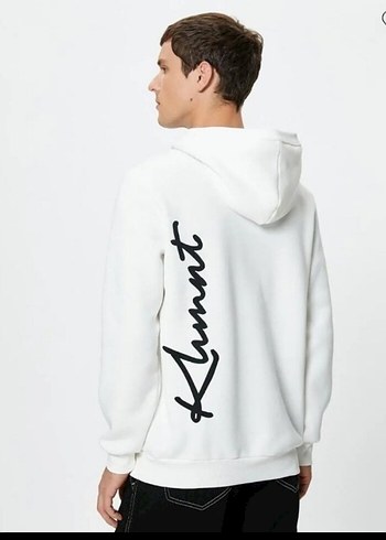 Kapüşonlu Beyaz Baskılı Sweatshirt
