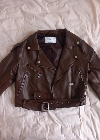 Kahverengi Kadın Deri Biker Ceket Stradivarius - Görsel 3
