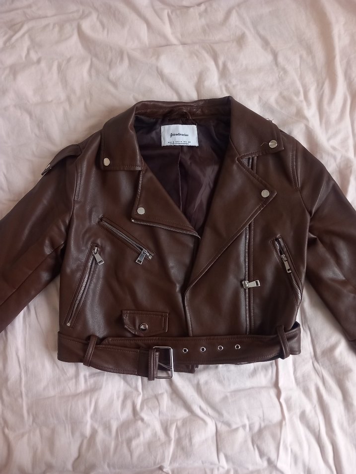 Kahverengi Kadın Deri Biker Ceket Stradivarius - Görsel 3