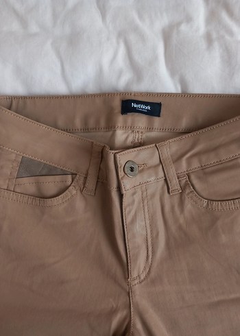 Bej Kadın Deri Pantolon Midi Boy - Görsel 2