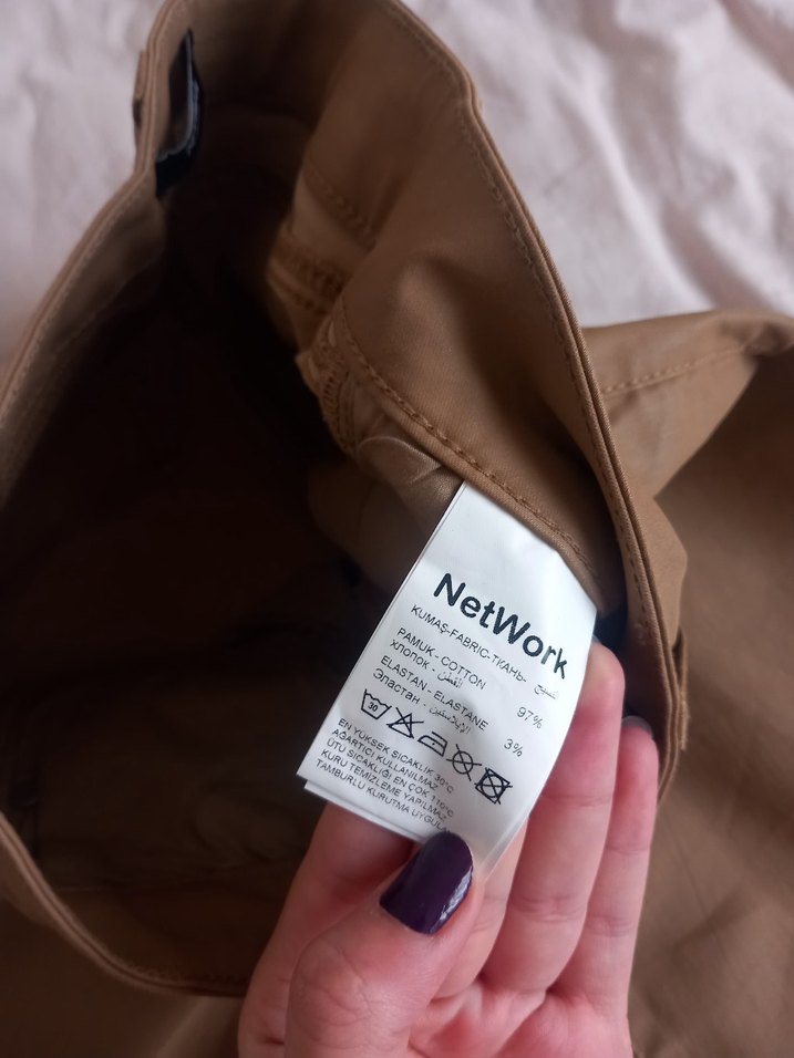 Bej Kadın Deri Pantolon Midi Boy - Görsel 3