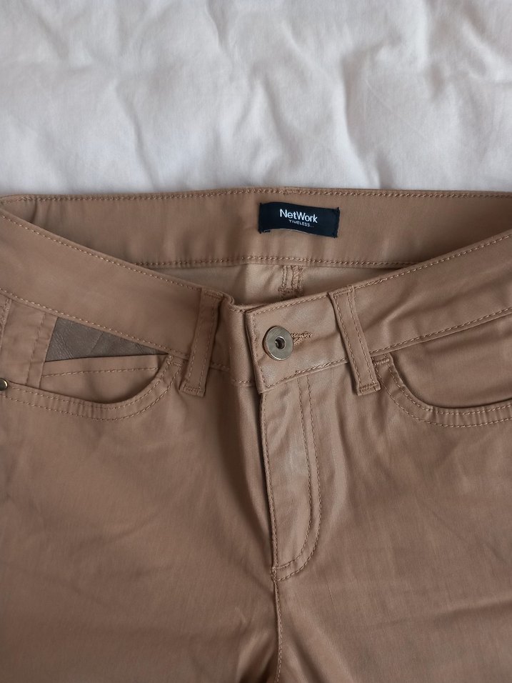 Bej Kadın Deri Pantolon Midi Boy - Görsel 2