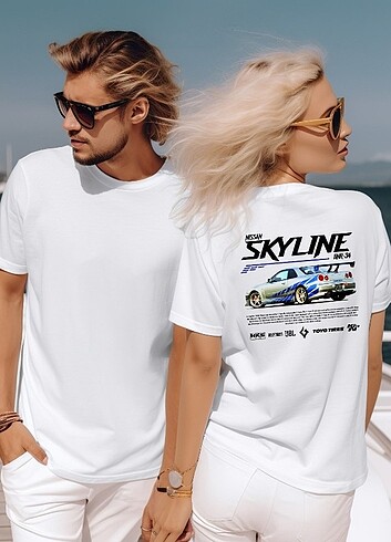 Skyline baskılı oversize unisex pamuk thisort 