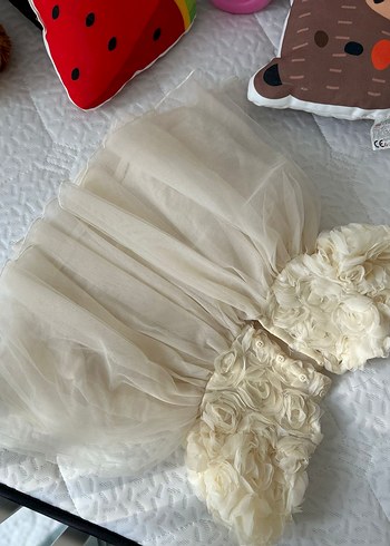 Kız Çocuk Krem Renk Fırfırlı Elbise - Görsel 4