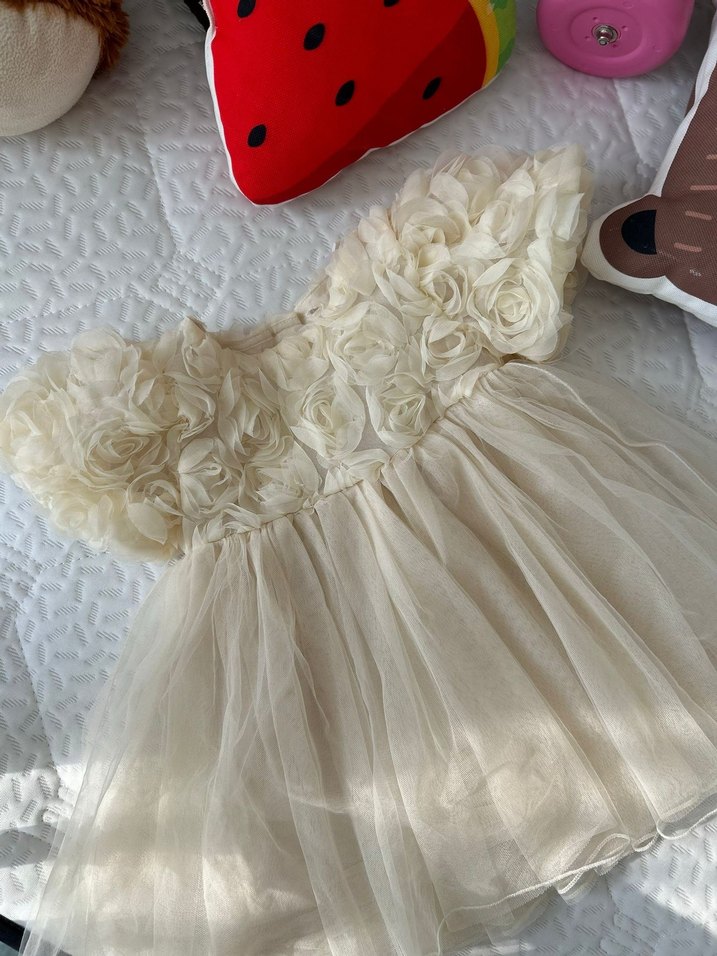 Kız Çocuk Krem Renk Fırfırlı Elbise - Görsel 2