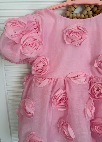 Pembe  Çiçek Detaylı Kız Çocuk doğum günü elbisesi - Görsel 4