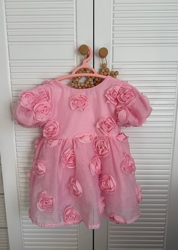 Pembe  Çiçek Detaylı Kız Çocuk doğum günü elbisesi - Görsel 5