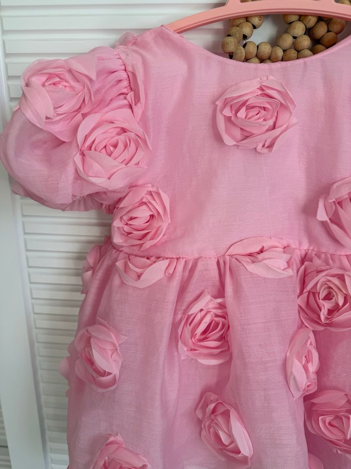 Pembe  Çiçek Detaylı Kız Çocuk doğum günü elbisesi - Görsel 4