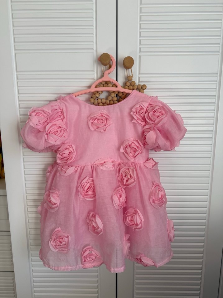Pembe  Çiçek Detaylı Kız Çocuk doğum günü elbisesi - Görsel 5