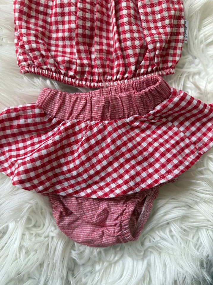 Kız Bebek Kırmızı Kareli Fırfırlı Takım - Görsel 3