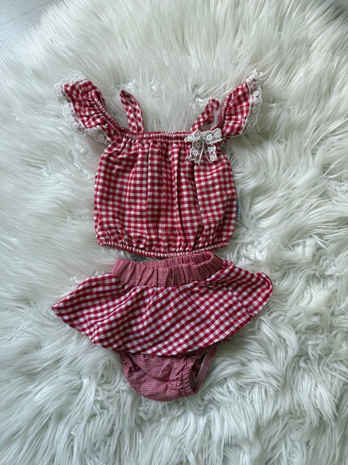 Kız Bebek Kırmızı Kareli Fırfırlı Takım - Görsel 5