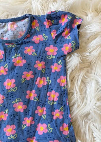 Çiçek Desenli Kız Tişörtü, Kısa Kollu, Fırfırlı - Görsel 3