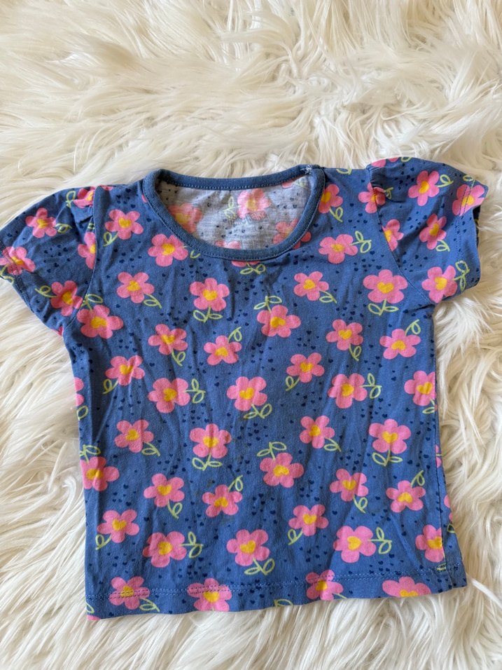 Çiçek Desenli Kız Tişörtü, Kısa Kollu, Fırfırlı - Görsel 2