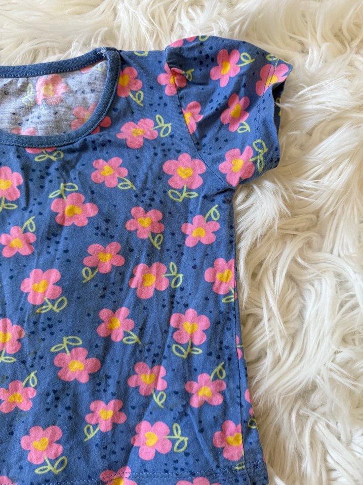 Çiçek Desenli Kız Tişörtü, Kısa Kollu, Fırfırlı - Görsel 3