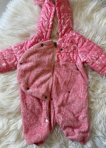 Kapüşonlu Pembe Kız Bebek Tulumu - Görsel 2