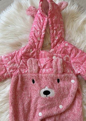 Kapüşonlu Pembe Kız Bebek Tulumu - Görsel 3