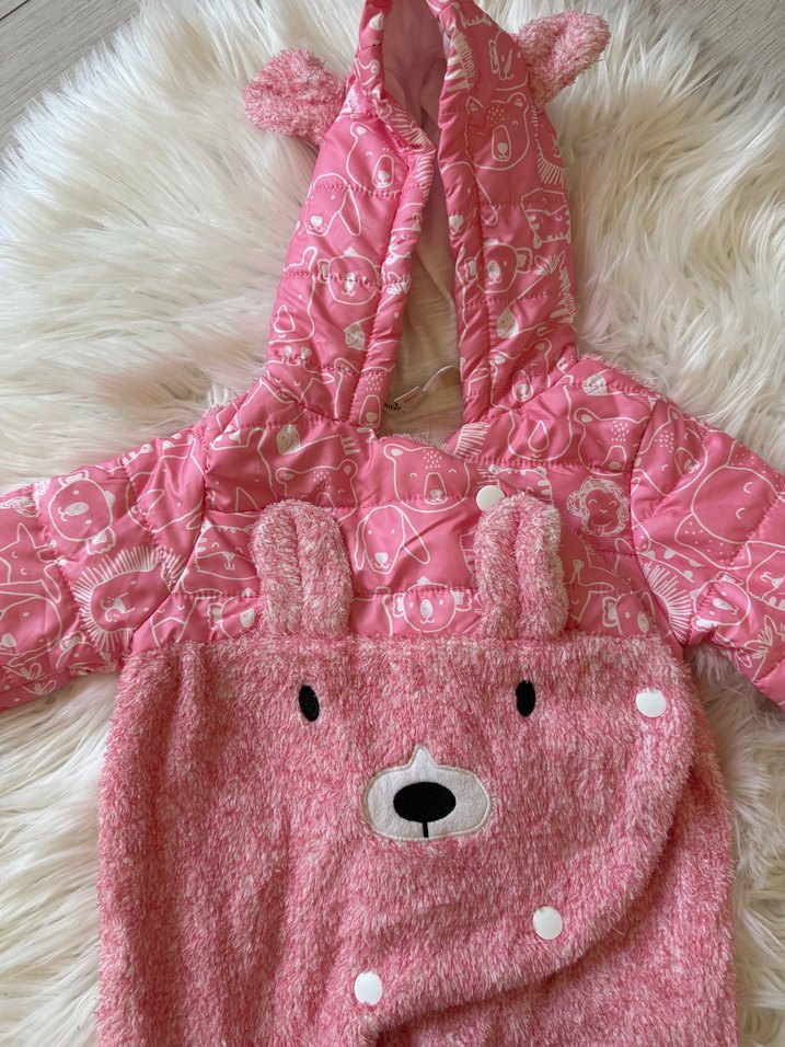 Kapüşonlu Pembe Kız Bebek Tulumu - Görsel 3