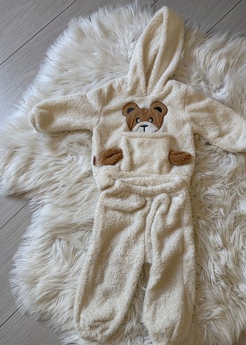 Kahverengi Nakışlı unisex tüylü alt üst takım - Görsel 2