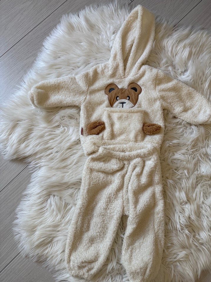 Kahverengi Nakışlı unisex tüylü alt üst takım - Görsel 2