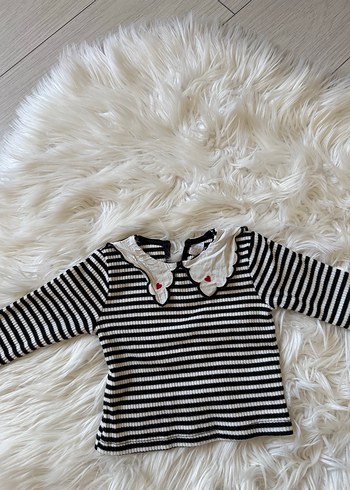 Fırfırlı Yaka Detaylı Çizgili Kız Bluz - Görsel 2