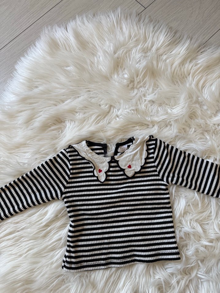 Fırfırlı Yaka Detaylı Çizgili Kız Bluz - Görsel 2