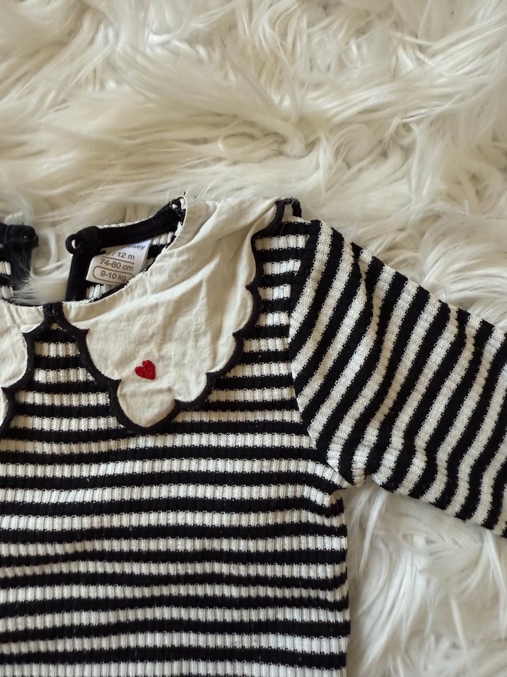 Fırfırlı Yaka Detaylı Çizgili Kız Bluz - Görsel 3