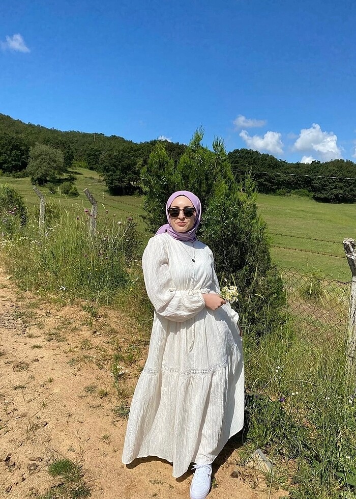 Keten beyaz elbise - Görsel 2