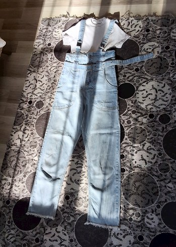 Kadın Mavi Denim Uzun Tulum