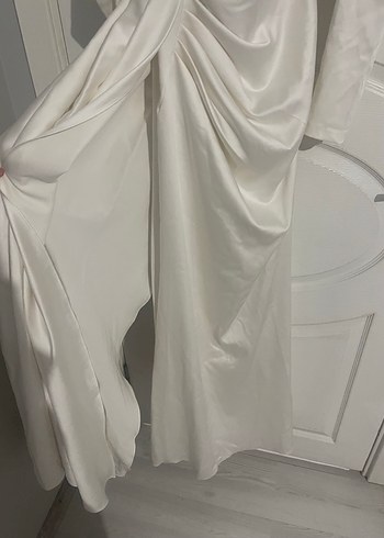 Drapeli Uzun Beyaz Nikah Abiye Elbise - Görsel 4