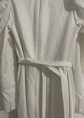 Drapeli Uzun Beyaz Nikah Abiye Elbise - Görsel 8