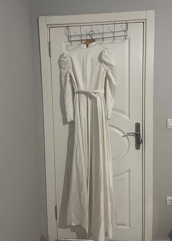 Drapeli Uzun Beyaz Nikah Abiye Elbise - Görsel 6