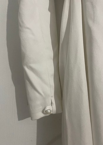 Drapeli Uzun Beyaz Nikah Abiye Elbise - Görsel 7