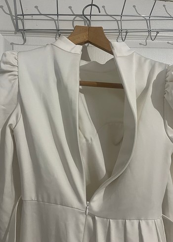 Drapeli Uzun Beyaz Nikah Abiye Elbise - Görsel 10