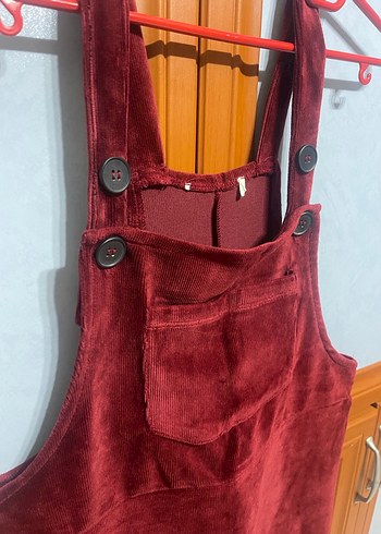 Bordo Süet Askılı Midi Tulum - Görsel 2