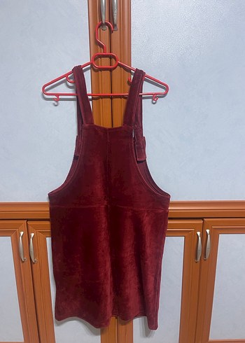 Bordo Süet Askılı Midi Tulum - Görsel 3