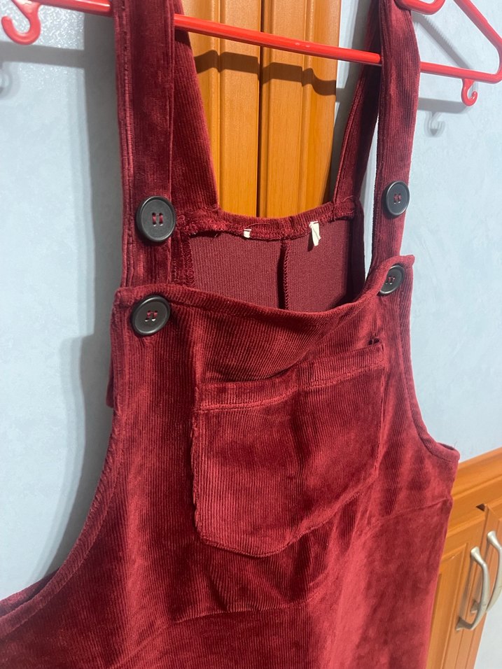 Bordo Süet Askılı Midi Tulum - Görsel 2