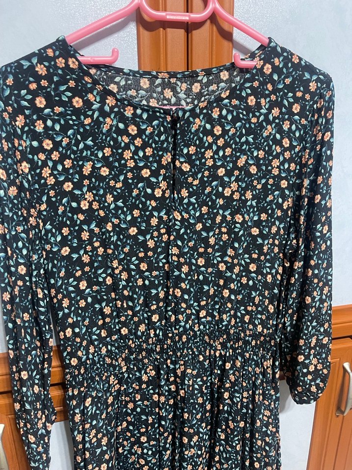 Çiçek Desenli Mini Elbise, Yarım Kol - Görsel 4