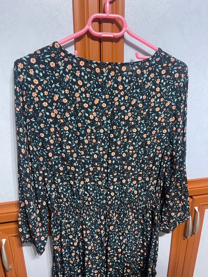 Çiçek Desenli Mini Elbise, Yarım Kol - Görsel 2