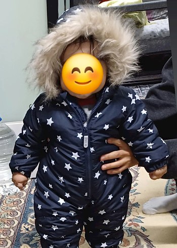 Kürklü Kapüşonlu Mavi Erkek Bebek Kayak Tulumu - Görsel 8