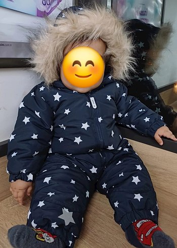 Kürklü Kapüşonlu Mavi Erkek Bebek Kayak Tulumu - Görsel 7