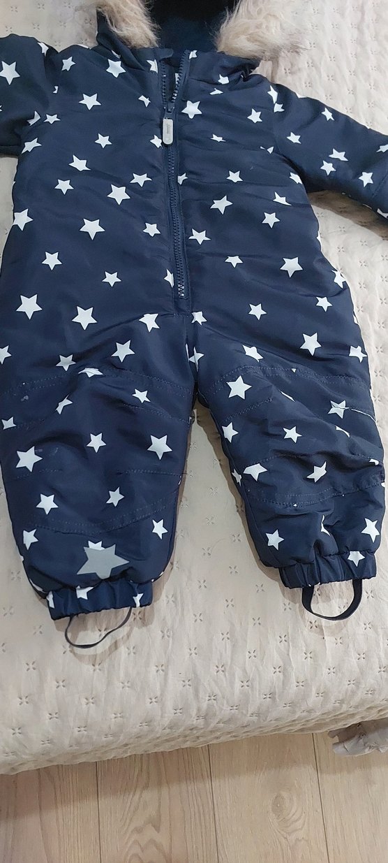 Kürklü Kapüşonlu Mavi Erkek Bebek Kayak Tulumu - Görsel 2