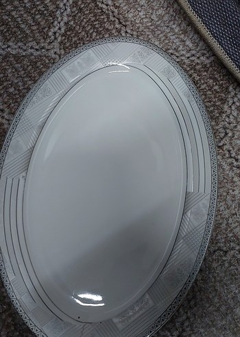 Gri Beyaz Dekorlu Oval Servis Tabağı - Görsel 3