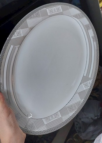 Gri Beyaz Dekorlu Oval Servis Tabağı - Görsel 2