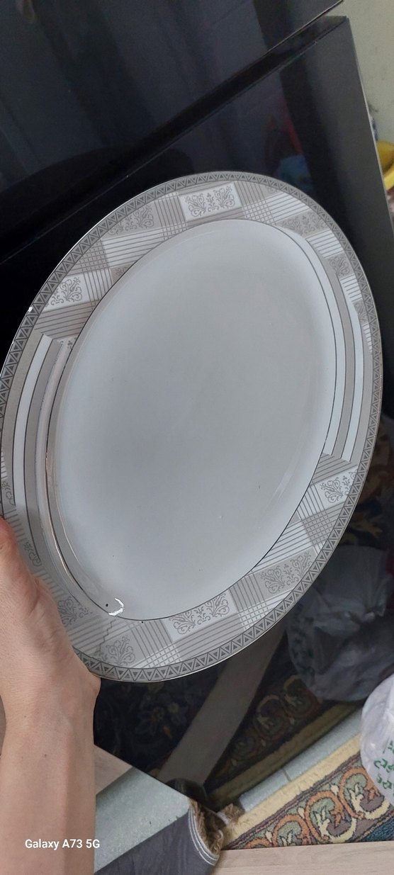 Gri Beyaz Dekorlu Oval Servis Tabağı - Görsel 2