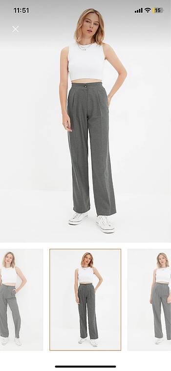 Gri straight kalip geniş paça dokuma pantolon