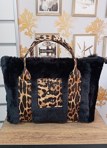 Peluş çanta leopar desenli