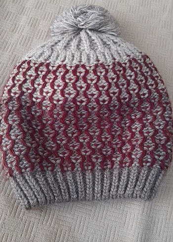 Bordo Gri Örgü Kadın Bere - Görsel 2